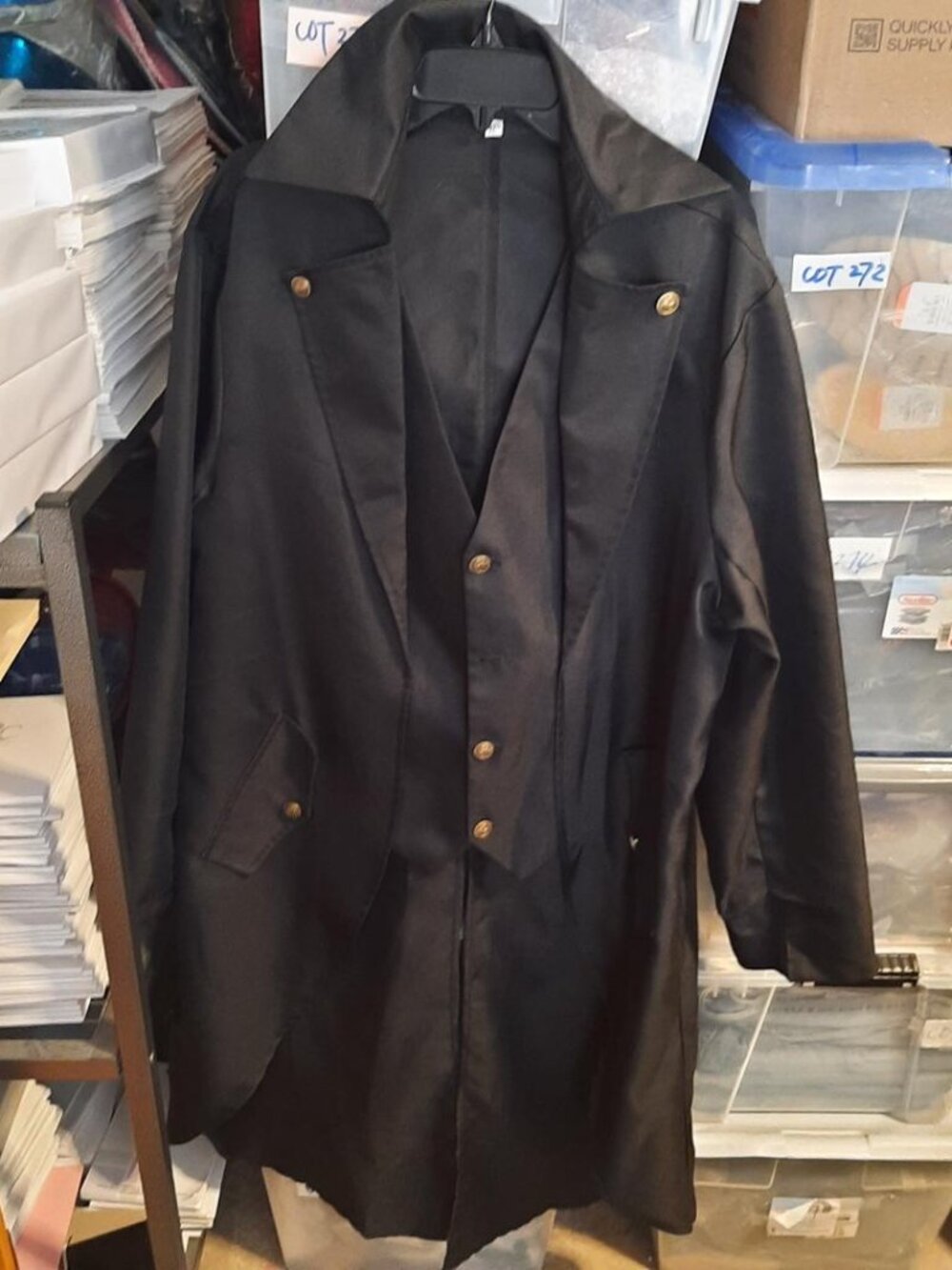 Men Vintage Tailcoat Jacket Gothic Victoria Medieval Costume Blk SzXL New Defect